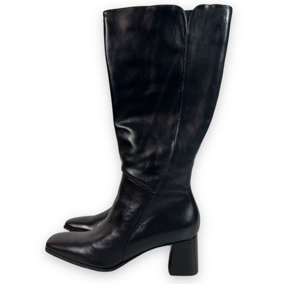 Naturalizer Vander Boots 7.5M Black Block Heel Plus Shaft Leather Knee High  NEW - Picture 1 of 13